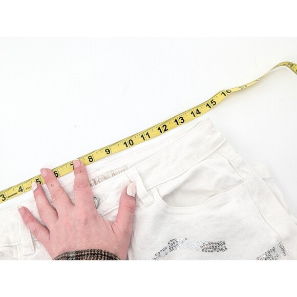Boston Proper White Silver Sequin Zebra Mid Rise Skinny Jeans Size 8 29X31 - Picture 6 of 8